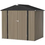 6FT x 4FT Outdoor Metal Storage Shed - Durable Steel Utility Tool House with Secure Lock, Brown