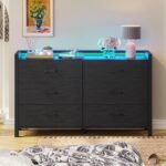 Modern LED 6-Drawer Dresser for Bedroom - Wood Chest with Adjustable Lights