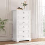 Modern Farmhouse 6-Drawer Tall Dresser - Storage Organizer for Living Room, Hallway, Entryway, Home Office