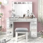 Chic Modern Makeup Vanity Table with LED Mirror and Chair Set