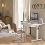 Electric Adjustable Height Standing Desk with Dual Drawers and Mobile Casters