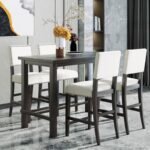 Elegant Espresso 5-Piece Counter Height Dining Set with Beige Chairs