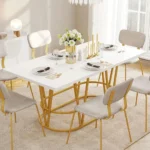 Modern White & Gold Dining Table with Marble Top