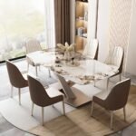 Luxurious Marble-Effect Oval Dining Table for 8 - Modern Chinese Style