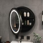 Modern Oval LED Illuminated Wooden Mirror Cabinet - Smart Bathroom Storage Solution