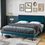 King Size Upholstered Platform Bed Frame with Adjustable Headboard