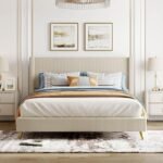 Chic Queen Size Corduroy Platform Bed with Sturdy Metal Legs