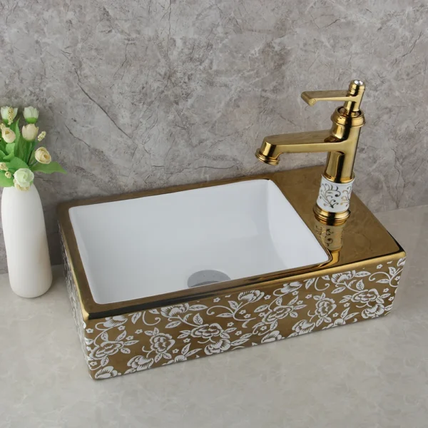 Buy Golden Ceramic Washbasin Sink Faucet Combo Online | Jogoka