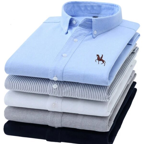 Buy Jogoka.com Men's Oxford Shirt Long Sleeve Cotton, Embroidered Horse, White Online | Jogoka