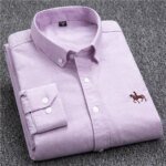 Buy Jogoka.com Men's Oxford Shirt Long Sleeve Cotton, Embroidered Horse, White Online | Jogoka