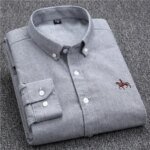 Buy Jogoka.com Men's Oxford Shirt Long Sleeve Cotton, Embroidered Horse, White Online | Jogoka
