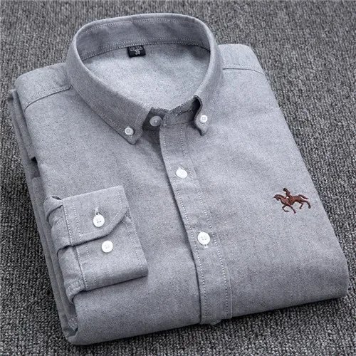 Buy Jogoka.com Men's Oxford Shirt Long Sleeve Cotton, Embroidered Horse, White Online | Jogoka