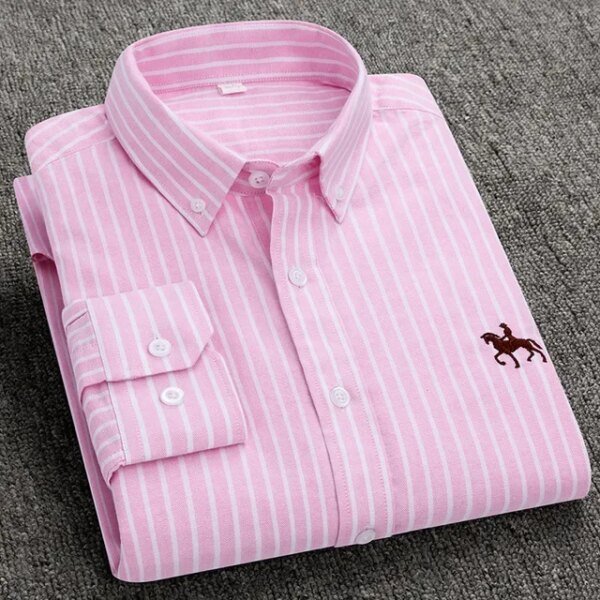 Buy Jogoka.com Men's Oxford Shirt Long Sleeve Cotton, Embroidered Horse, White Online | Jogoka