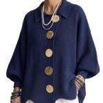 Button-down Cardigan Women's Fall Winter Lapel Button Knitted Jacket Long Sleeve Loose Fit Sweater Outerwear