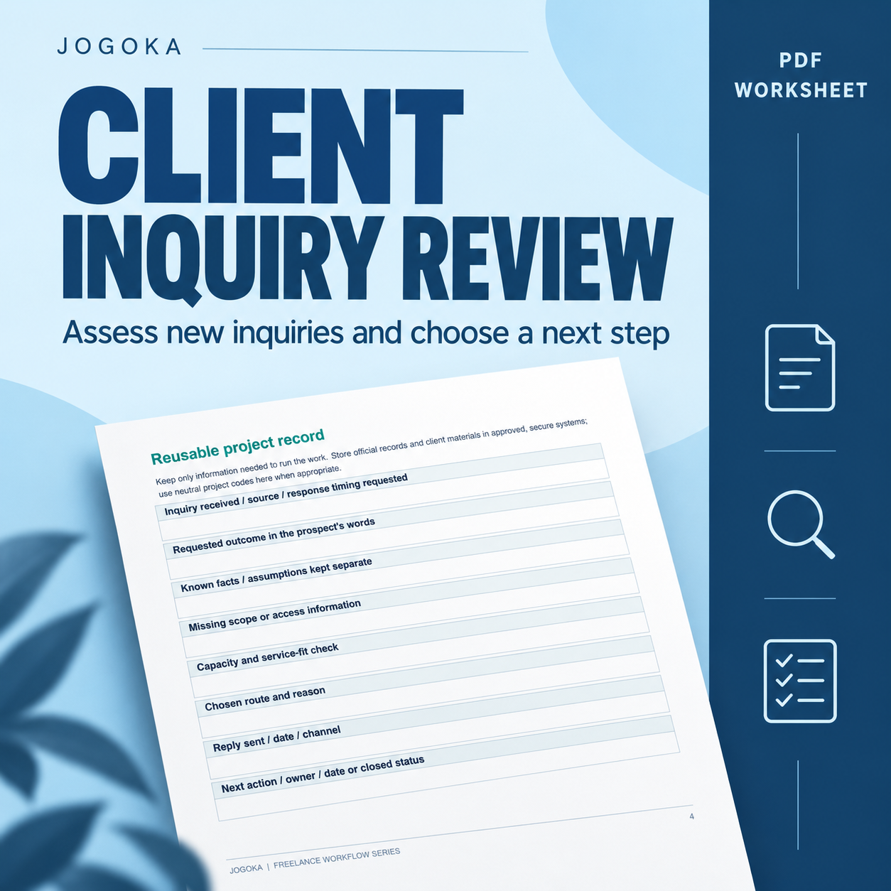 Freelance Client Inquiry Review & Follow-Up Worksheet (PDF) - digital product cover