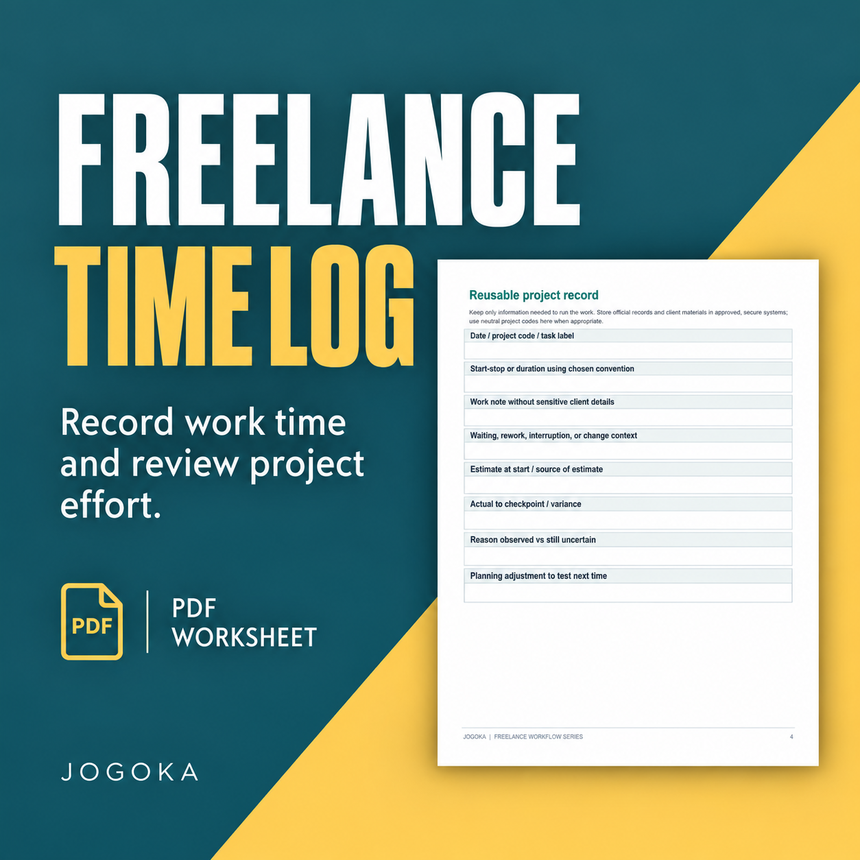 Freelance Time Tracking & Project Review Worksheet (PDF) - digital product cover