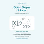 Ocean Shapes & Paths printable kids activity pack cover, ages 4–6
