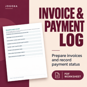Freelance Invoice Preparation & Payment Tracking Worksheet (PDF) - digital PDF cover with worksheet preview